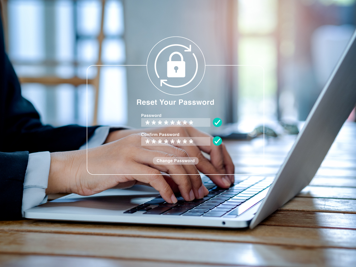 Reset password concept. Cyber security technology on website or app for data protection.